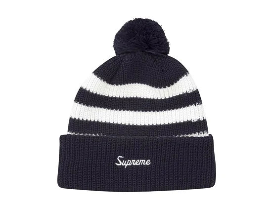 Supreme Loose Gauge Striped Beanie Navy