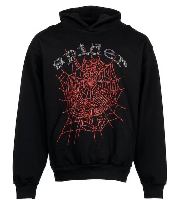 Sp5der OG Rhinestone Logo Hoodie Black