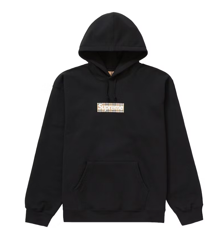 Supreme Burberry Box Logo Hooded Sweatshirt Black