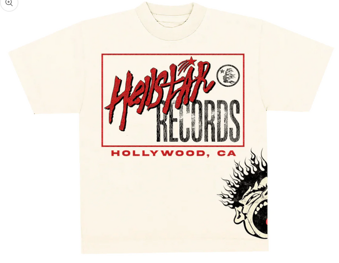 Hellstar Studios Records Short Sleeve Tee Shirt Cream