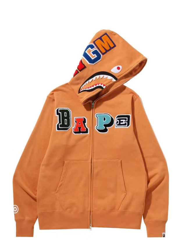 BAPE Multi Fonts Shark Full Zip Hoodie Orange