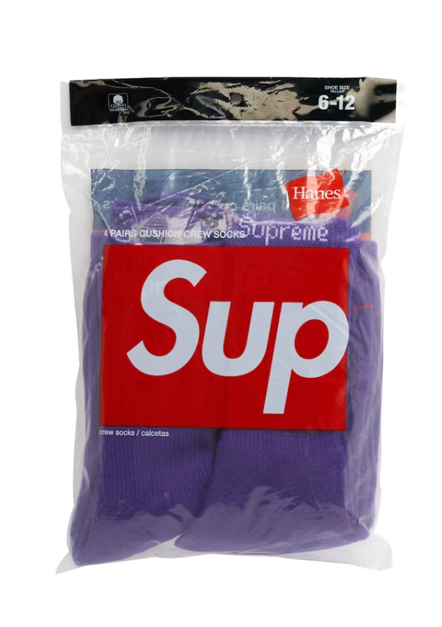 Supreme Hanes Crew Socks (4 Pack) Purple