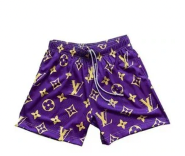 Bravest Studios LV Print Lakers Mesh Shorts Purple Yellow