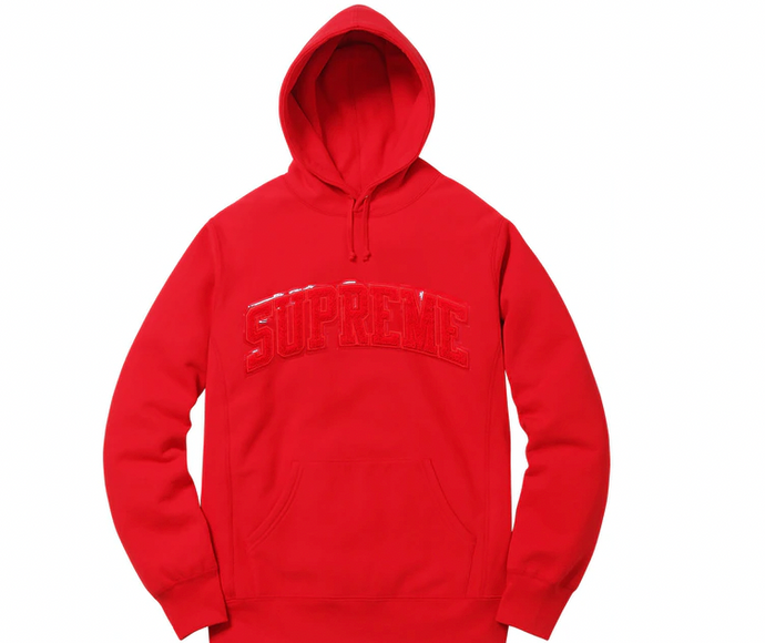 Supreme Patent/Chenille Arc Logo Hooded Sweatshirt Red