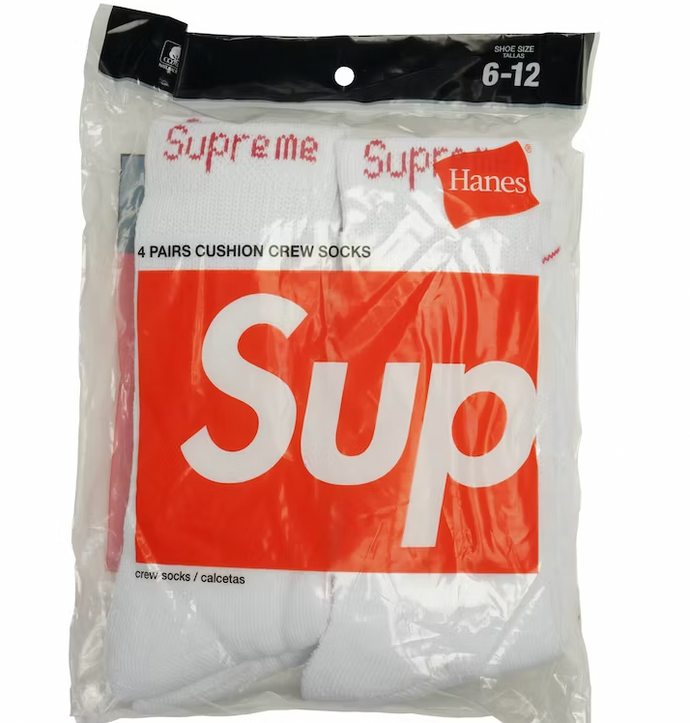 Supreme Hanes Crew Socks Crew Socks (4 Pack) White